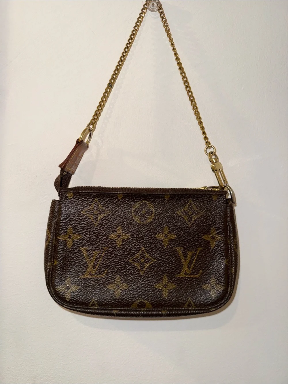 Louis Vuitton Mini Pochette Accessoires Brown Monogram with Gold Chain